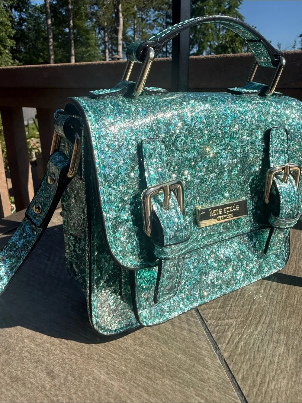 NWOT Kate Spade New York Glitter Turquoise Teal Scout Bag Crossbody